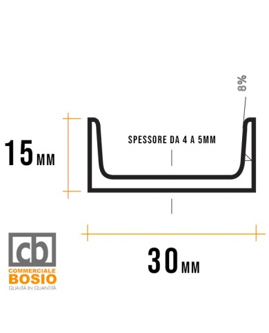 Profilo U Ferro 30x15 mm spessore 4mm | serie speciale