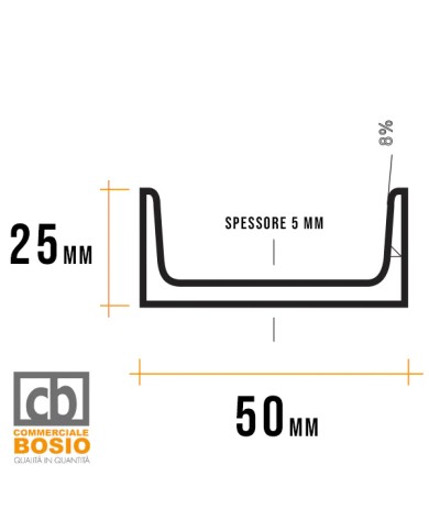 Profilo U Ferro 50x25 mm spessore 5mm | serie speciale