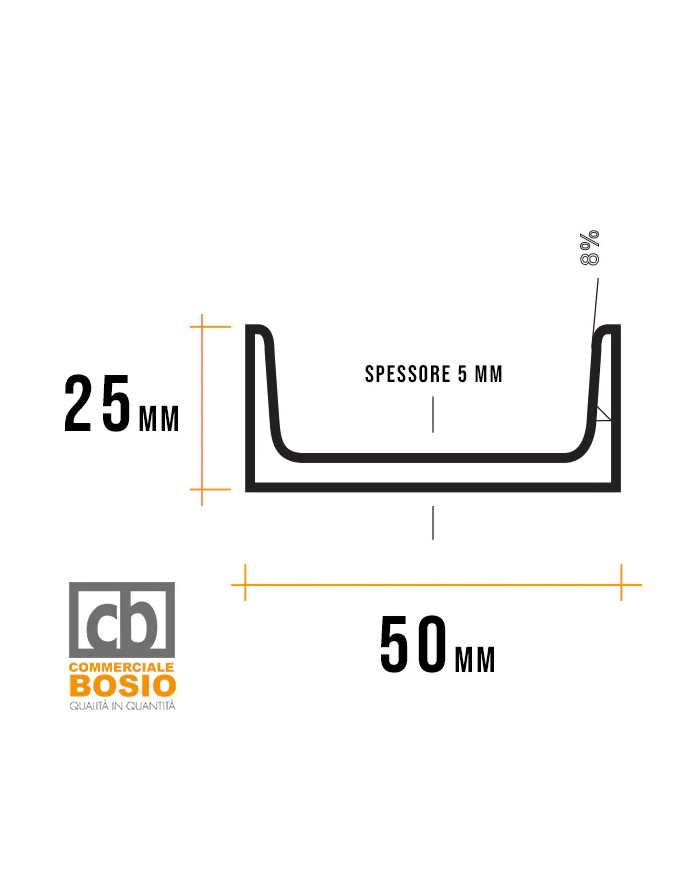 Profilo U Ferro 50x25 mm spessore 5mm | serie speciale