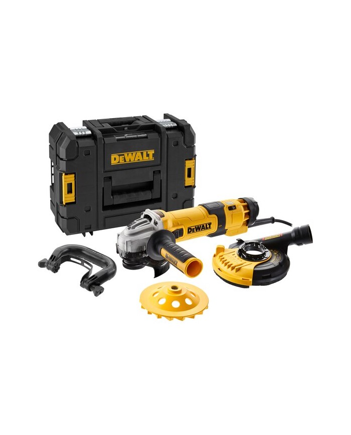 DeWALT DWE4257KT-QS | Smerigliatrice Angolare Ø 125mm 1500W con Tazza Diamantata e Cuffia di Aspirazione