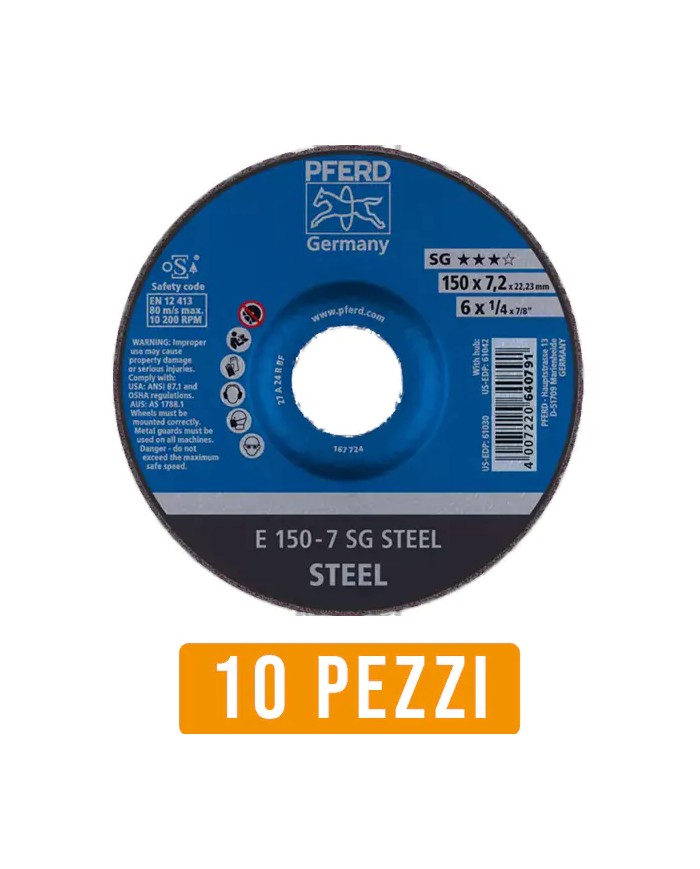 Disco da Sbavo PFERD 640791 Ø 150 X 7,2 per Ferro - 10 Pz