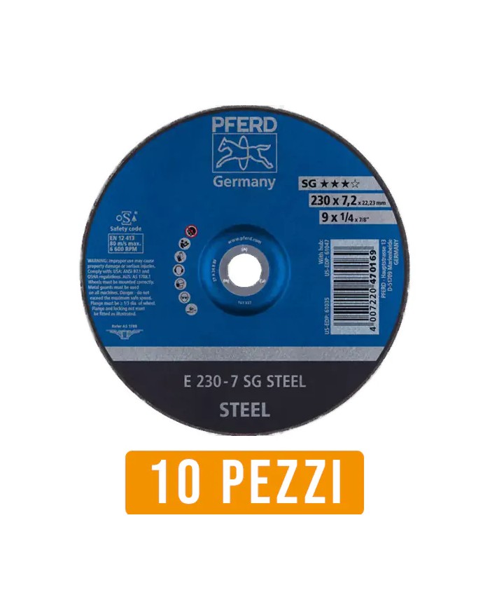 Disco da Sbavo PFERD 470169 Ø 230 X 7,2 per Ferro - 10 Pz