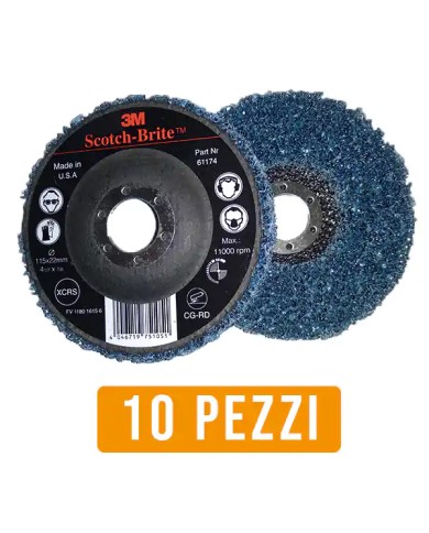 3M Scotch Brite 7000077972 Disco per Togliere la Ruggine e Sverniciare in Vlies Polifibra Ø 115 XCRS CG-RD | 10 PEZZI