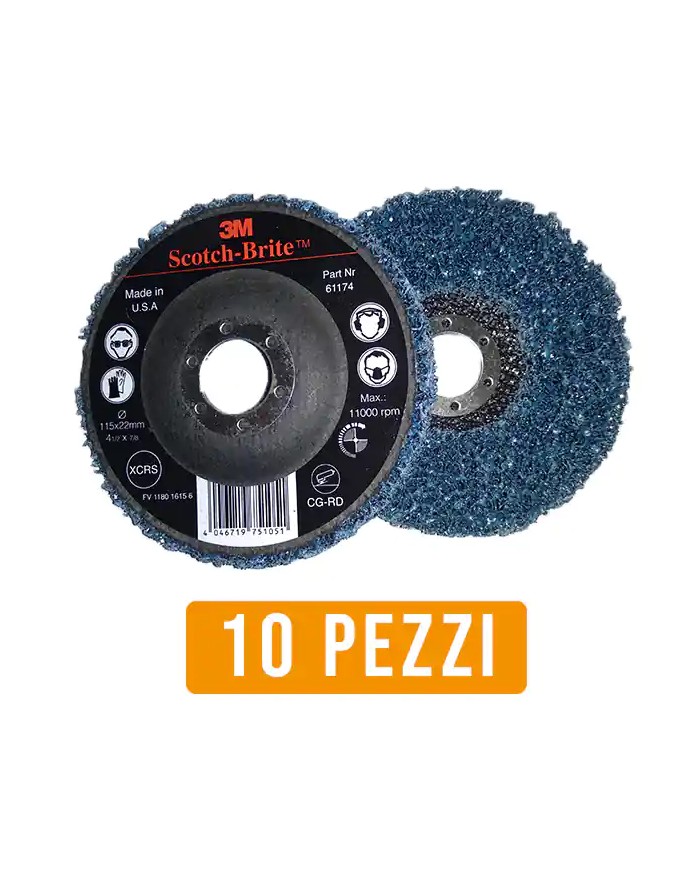 3M Scotch Brite 7000077972 Disco per Togliere la Ruggine e Sverniciare in Vlies Polifibra Ø 115 XCRS CG-RD | 10 PEZZI