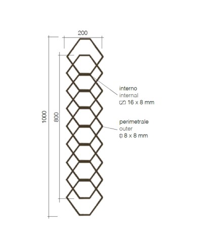 Gonzato Design GD299/3 Ferro Battuto Pannello con esagoni in quadro 8 e piatto16X8 H. 1000mm L. 200mm Arteferro