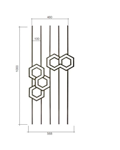 Gonzato Design GD301/3 Ferro Battuto Pannello 5 Esagoni quadro 12 H. 1000mm L. 568mm Arteferro
