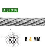 Cavo Acciaio INOX 4 mm AISI 316 7 X 7 - 8,9 Kn