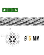 Cavo Acciaio INOX 5 mm AISI 316 7 X 7 - 14 Kn