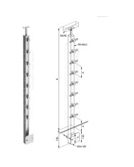 Montante Acciaio INOX, Scatolato 40x40x2, Laterale, 5 Supporti per Quadro 12 mm, Sella Piana, H.1100 | AISI 304 Satinato