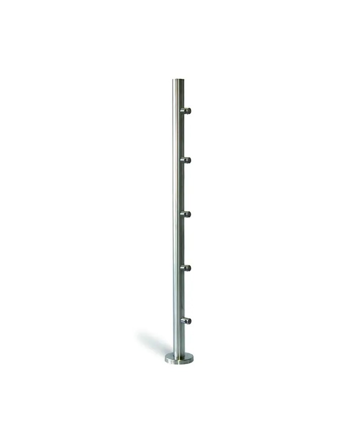 Montante Acciaio INOX per ringhiera, Pavimento, TUBO Ø 42,4 mm, supporti tondo 12 mm, H1000 | AISI 304 Satinato