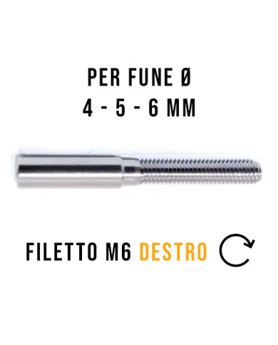 Terminale Cavo Acciaio Inox Ø 4-5-6 mm a Pressione, Filettato maschio M6 DESTRO | AISI 316