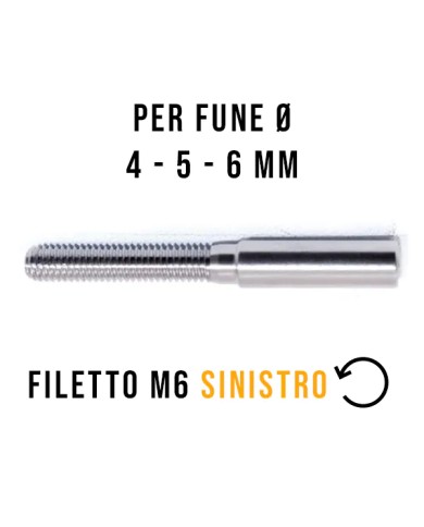 Terminale Cavo Acciaio Inox Ø 4-5-6 mm a Pressione, Filettato maschio M6 SINISTRO | AISI 316