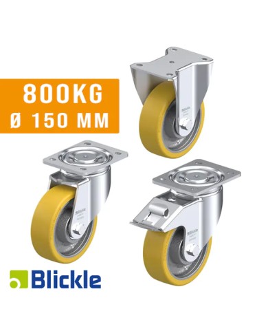 Ruote per Carrelli PORTATA 800KG Ø 150X50 Poliuretano Blickle Extrathane® Corpo in Ghisa ,Ingrassatore
