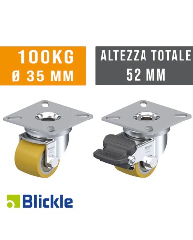 Ruote per Carrelli PORTATA 100KG Ø  35X27 Poliuretano Blickle Extrathane®