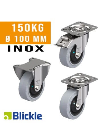 Ruote INOX per Carrelli PORTATA 150KG Ø 100X32, Gomma elastica antitraccia 65 Shore | Blickle POEV