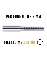 Terminale Cavo Acciaio Inox Ø 6-8 mm a Pressione, Filettato maschio M8 DESTRO | AISI 316