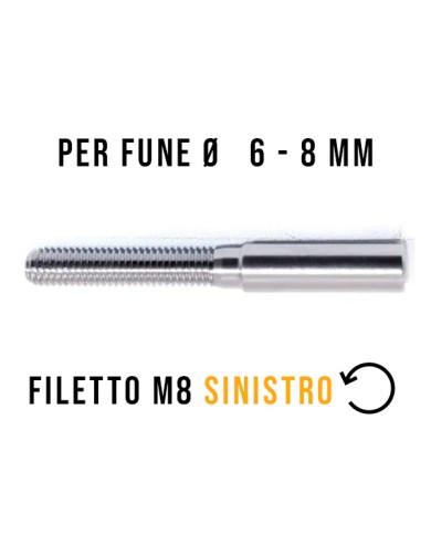 Terminale Cavo Acciaio Inox Ø 6-8 mm a Pressione, Filettato maschio M8 SINISTRO | AISI 316