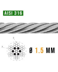 Cavo Acciaio INOX 1.5 mm AISI 316 - 1.25 Kn