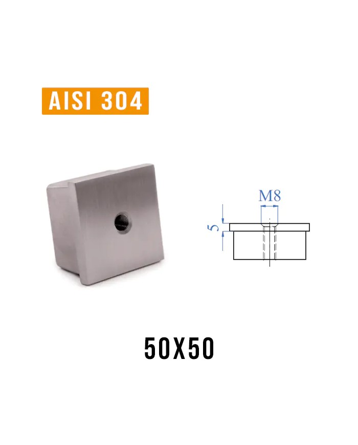 Tappo Acciaio INOX con Filetto M8 per TUBO quadro | AISI 304 Satinato