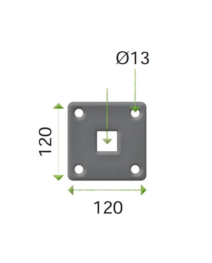 Piastra Ferro 120x120 mm con fori, per montante, spessore 6mm, taglio Laser