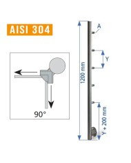 Montante Acciaio INOX per ringhiera, Laterale, Angolo ESTERNO, TUBO Ø 42,4mm, SUPPORTI tondo 12 mm, H.1200 | AISI 304 Satinato