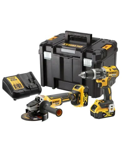 DeWALT DCK2080P2T-QW | Trapano Avvitatore DCD796 + Smerigliatrice a Batteria DCG405 18V XR, 2 Batterie 5Ah, Valigetta TSTAK