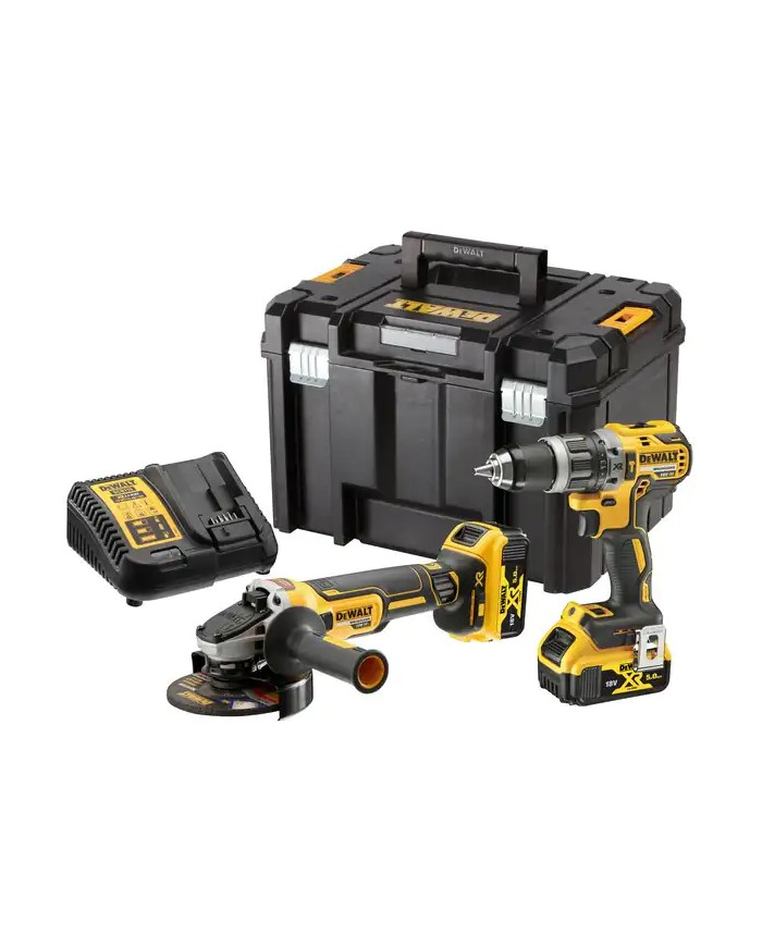 DeWALT DCK2080P2T-QW | Trapano Avvitatore DCD796 + Smerigliatrice a Batteria DCG405 18V XR, 2 Batterie 5Ah, Valigetta TSTAK
