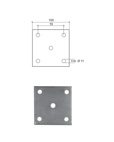 Piastra Ferro Quadrata con 5 fori Ø 11 mm