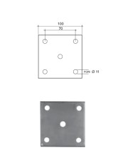 Piastra Ferro Quadrata con 5 fori Ø 11 mm