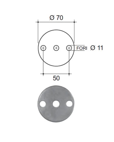 Piastra Ferro Tonda con 3 fori %%page%% |Commerciale Bosio
