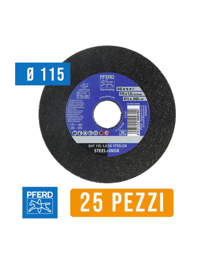 Disco Taglio Ferro 115 mm, per Ferro e Acciaio INOX | PFERD SG-STEELOX