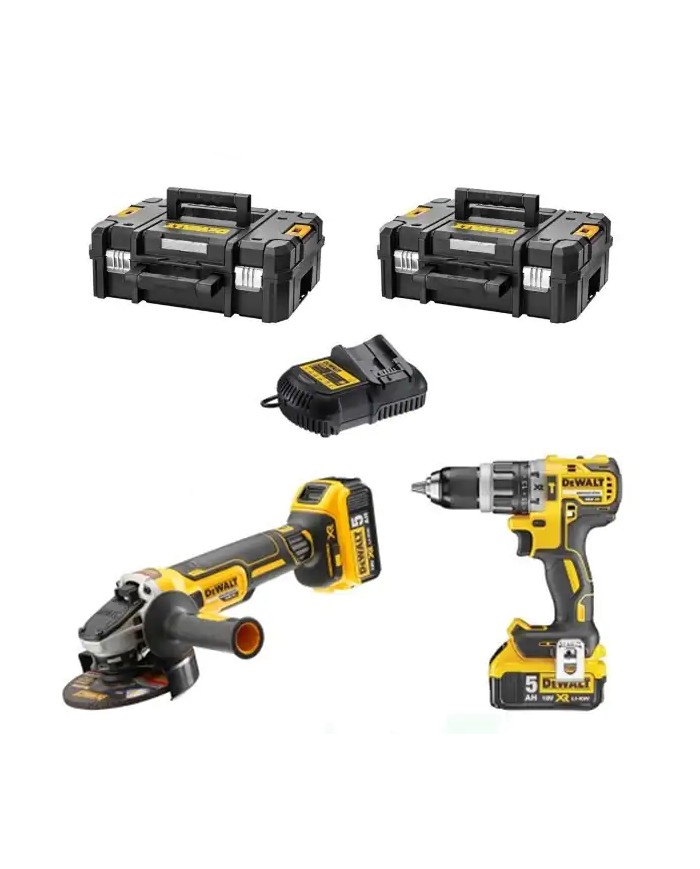DeWALT DCK2153P2T-IT | Combo Batteria Avvitatore DCD796 + Smerigliatrice DCG405, 2X 5Ah, Caricabatterie, 2 Valigette TSTAK