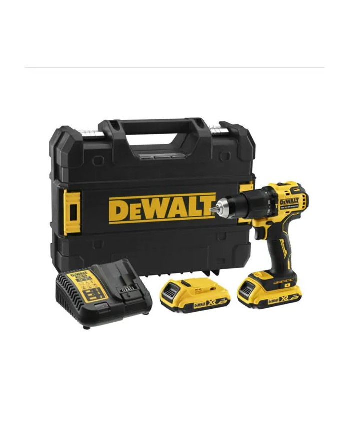 DeWALT DCD709D2T-QW | Trapano Avvitatore con Persussione Compatto XR 18V, 2 x 2.0Ah, 65 Nm, Caricabatterie, Valigetta TSTAK