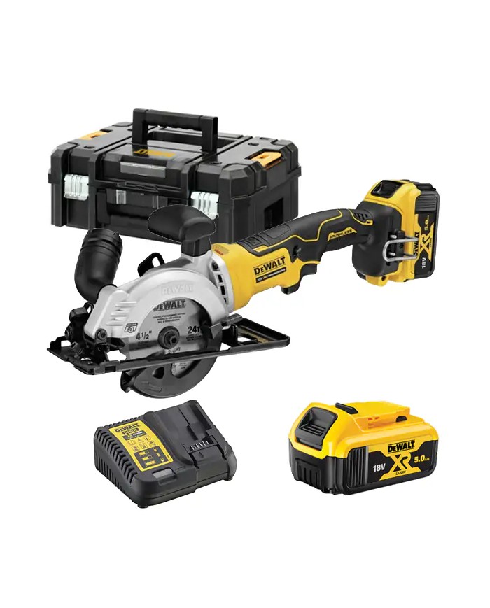 DeWALT DCS571P2-QW | Sega Circolare Compatta 18V XR, 2X 5Ah, Lama 115mm, Valigetta TSTAK