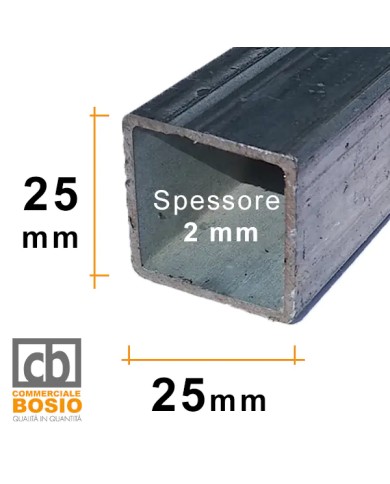 Tubolare FERRO ZINCATO 25x25x2 mm | Barre da 2 e 3 MT