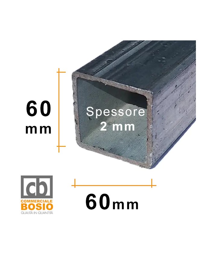 Tubolare FERRO ZINCATO 60x60x2 mm | Barre da 2 e 3 MT