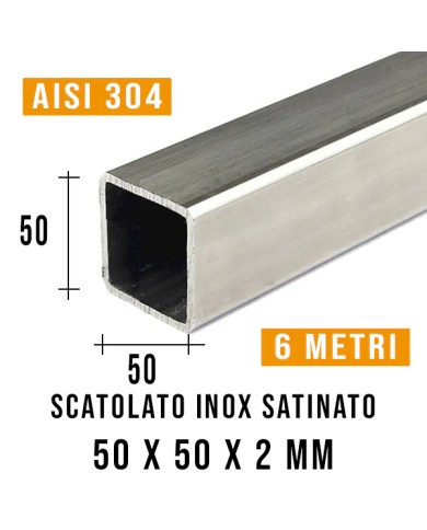 Tubolare Inox Satinato QUADRO 50x50 x2 mm, 6MT | AISI 304 Imbustato Singolarmente