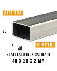 Tubolare Inox Satinato RETTANGOLO 40x20 x2 mm, 6MT | AISI 304 Imbustato Singolarmente